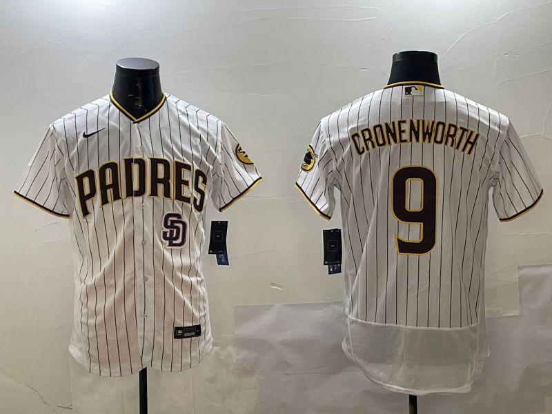 Men San Diego Padres #9 Cronenworth White Stripe Elite 2025 Nike MLB Jersey style 5